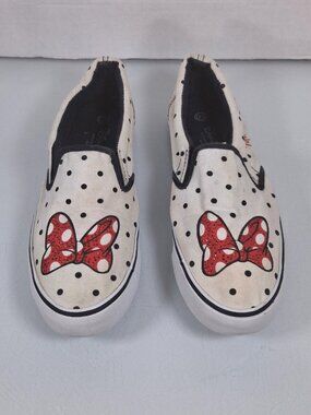 Disney Parks Minnie Mouse Red Bow Slip On Women's Shoes Size 10 White Polka Dots